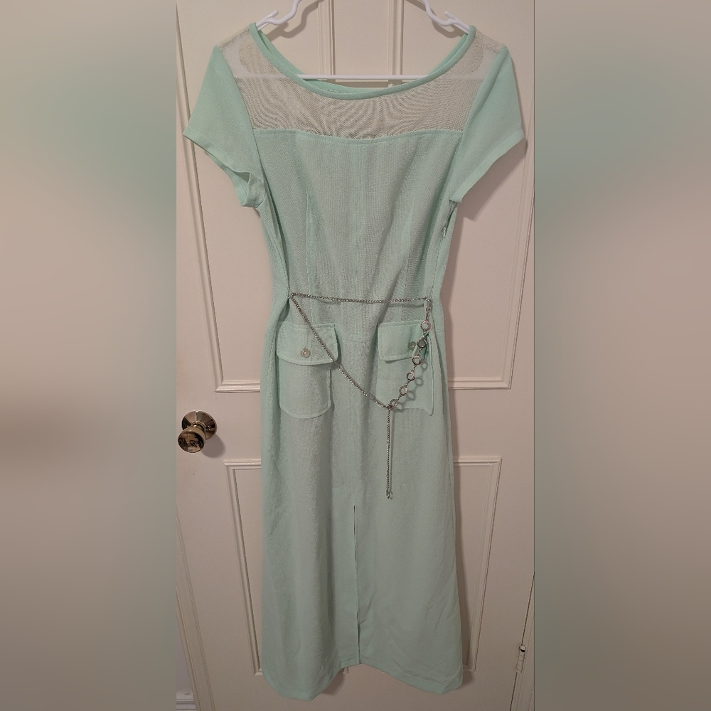 Mint Green Dress with Chain Detail